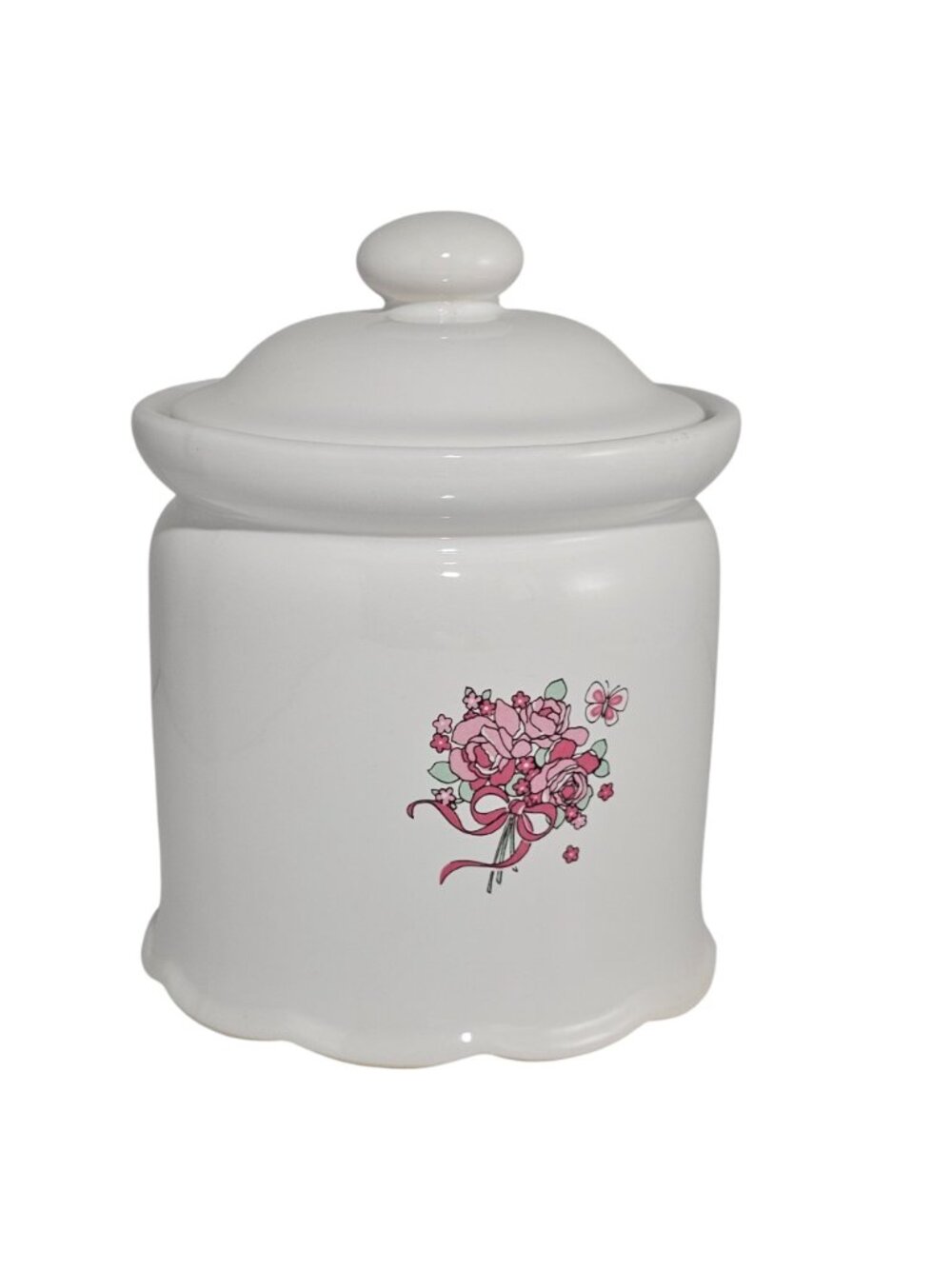 1980s Large Canister 7.5" Veranda Hearts Roses Basket Cottagecore vtg kitchen - Picture 5 of 12